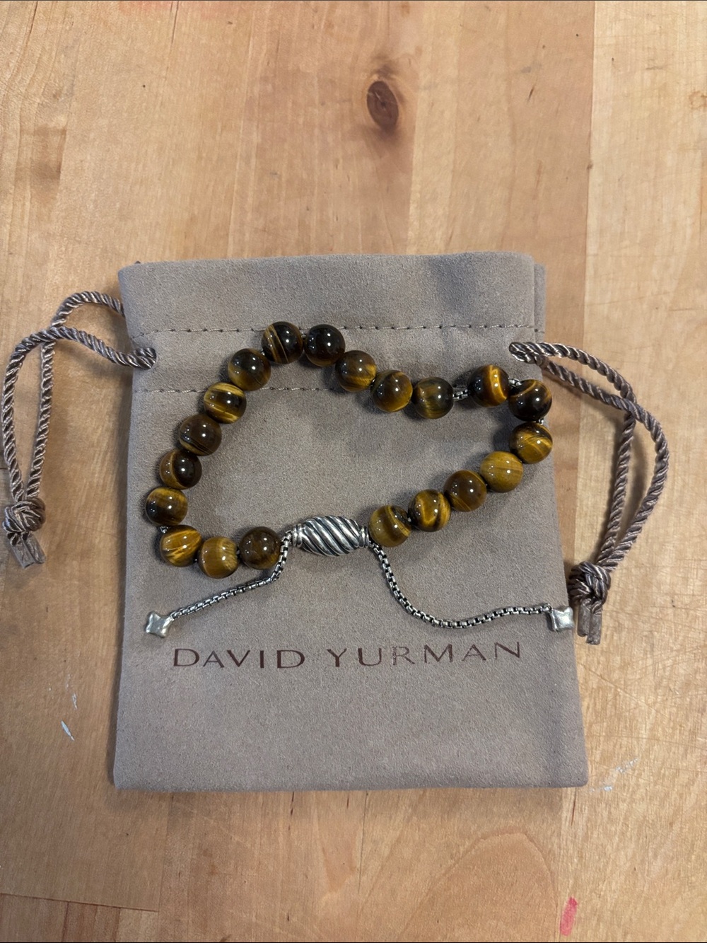 David Yurman Tiger Eye Bead Bracelet in Brown and Silver